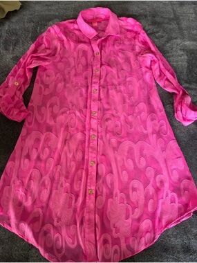 Lilly Pulitzer Hot Pink Jacquard Button-Front Top